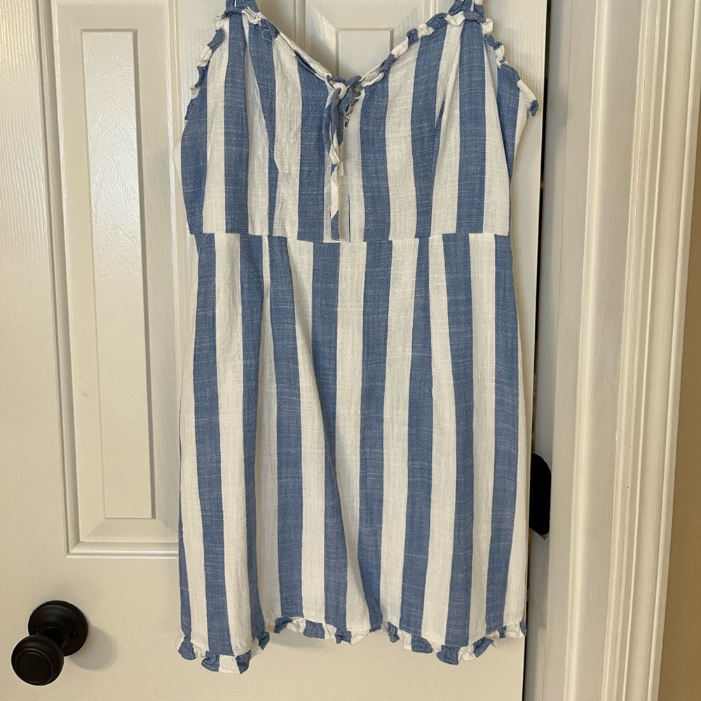 Forever 21 denim blue and white striped fitted dress.